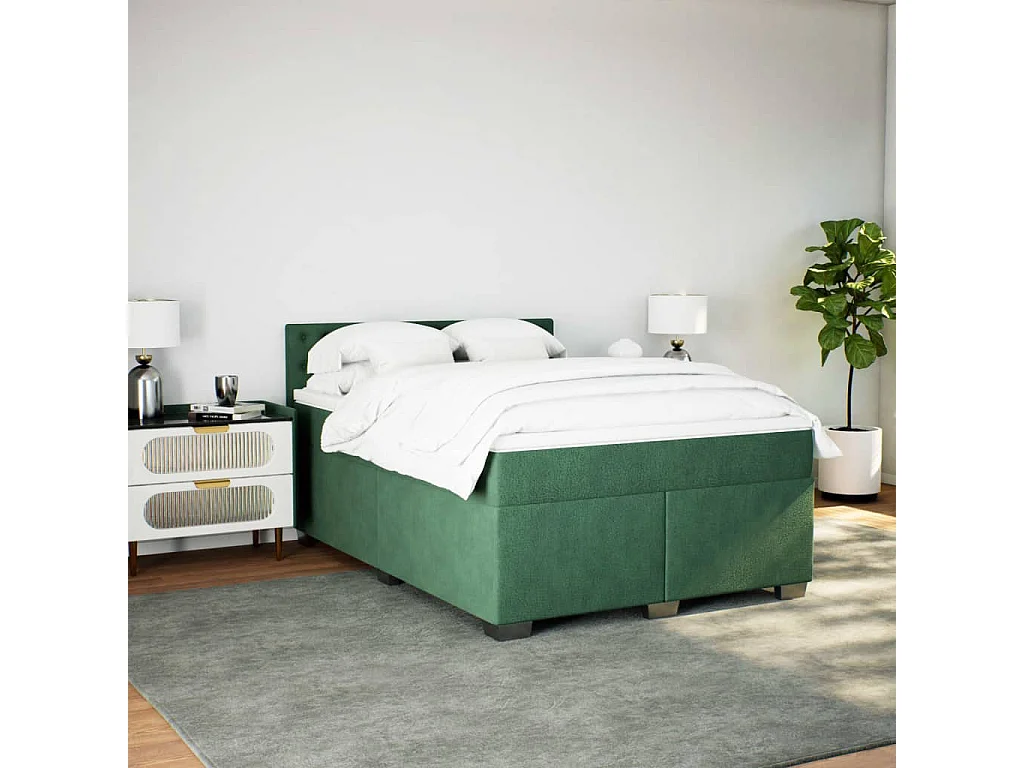 Giroletto a Molle con Materasso Verde Scuro 140x200 cm Velluto