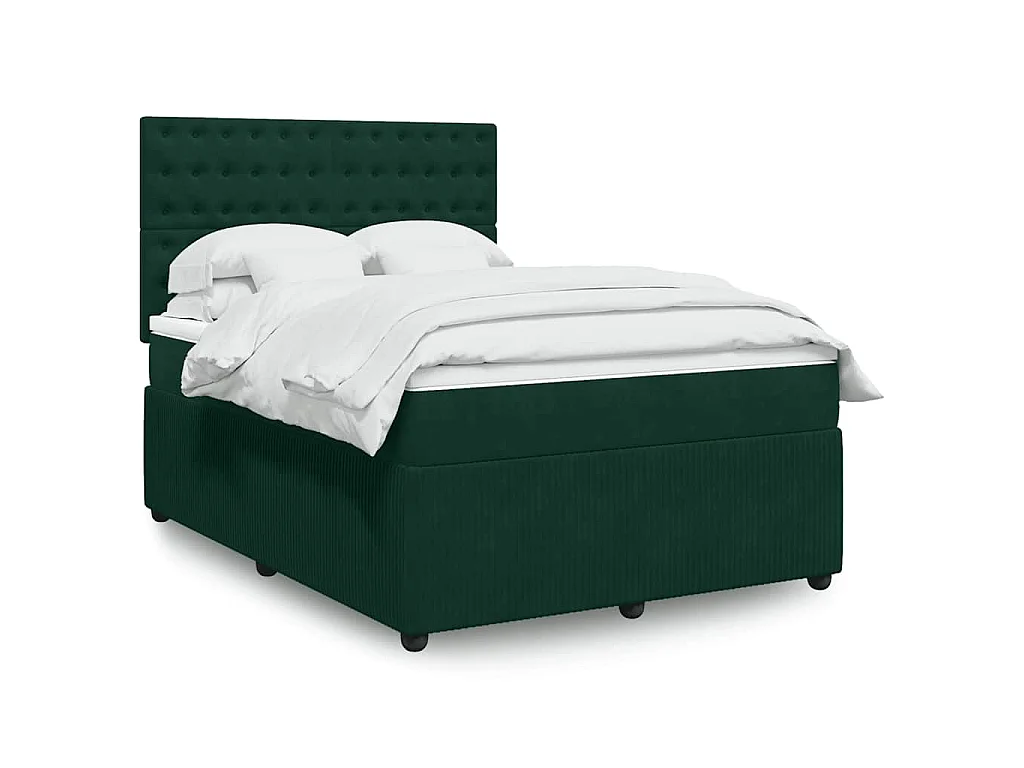 Cama com molas/colchão 160x200 cm veludo verde-escuro