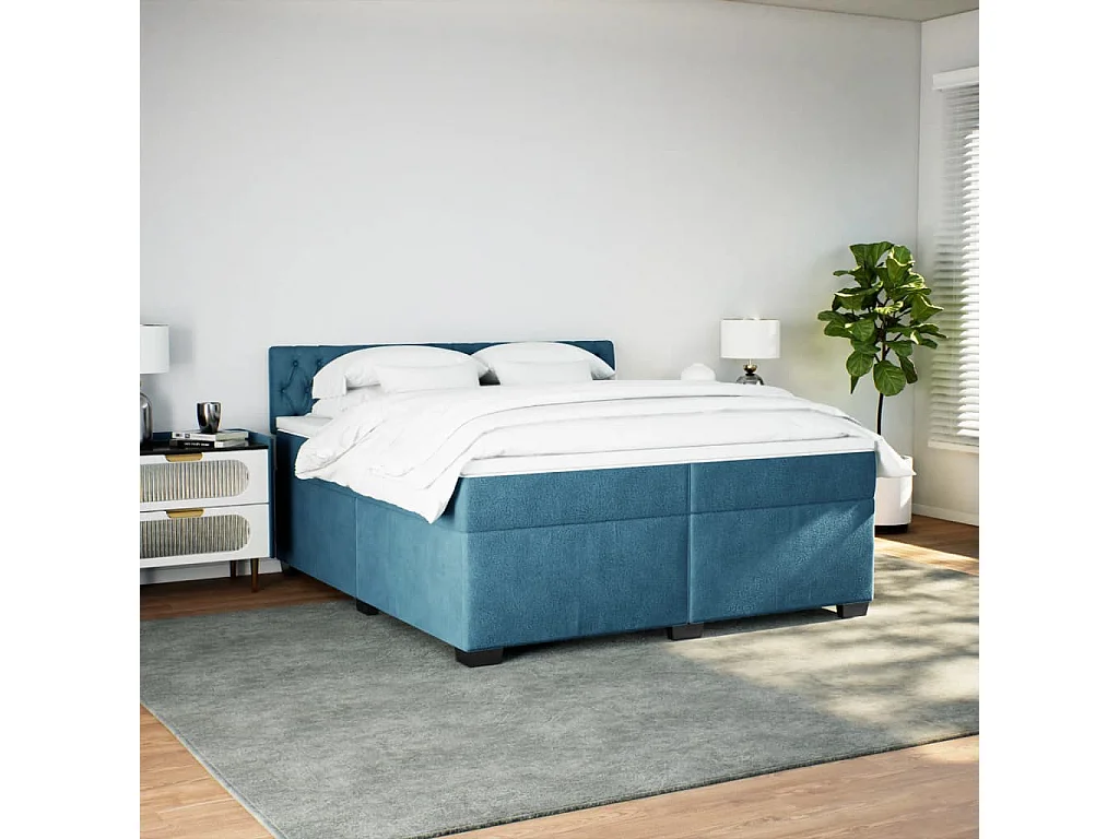 Boxspringbett mit Matratze Blau 200x200 cm Samt