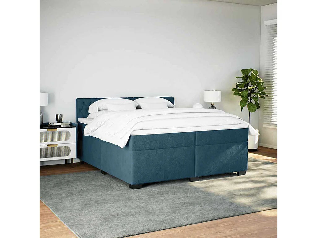 Cama com molas/colchão 200x200 cm veludo azul