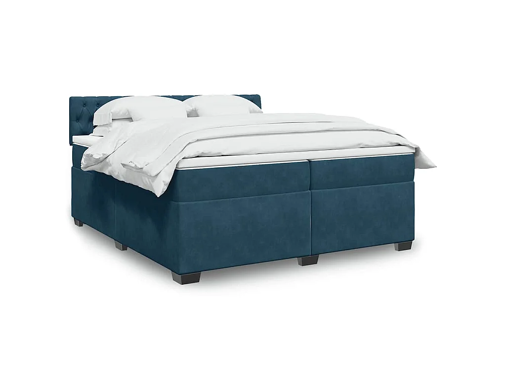 Cama com molas/colchão 200x200 cm veludo azul