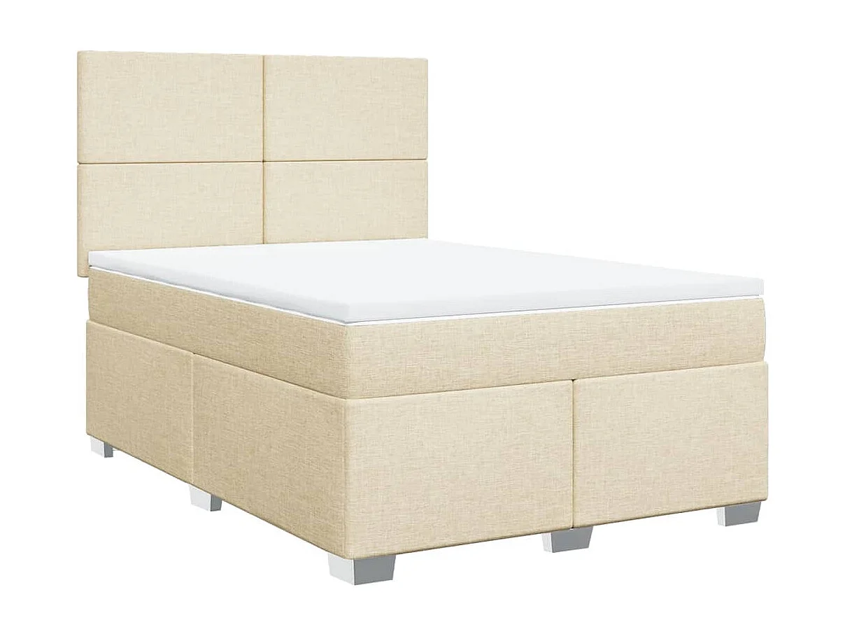 Cama box spring con colchón tela color crema 140x200 cm