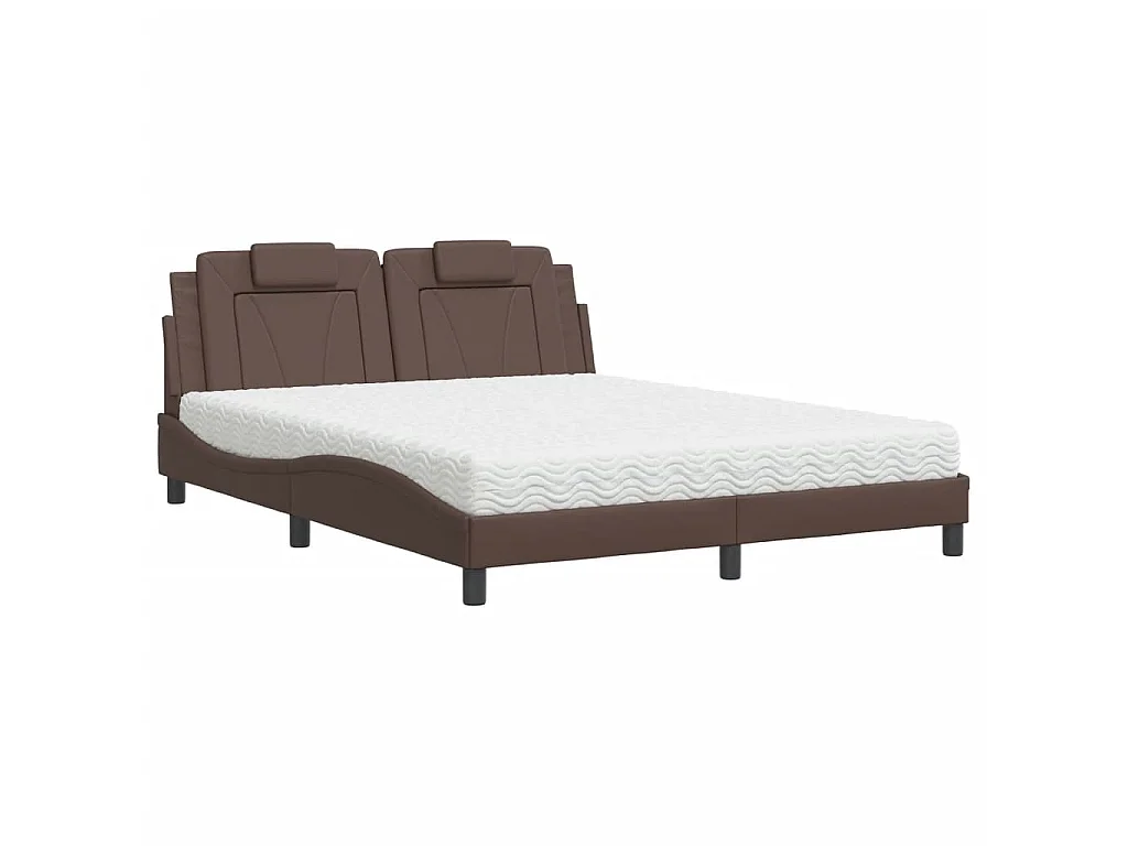 Cama Viana con colchón cuero sintético marrón 160x200 cm