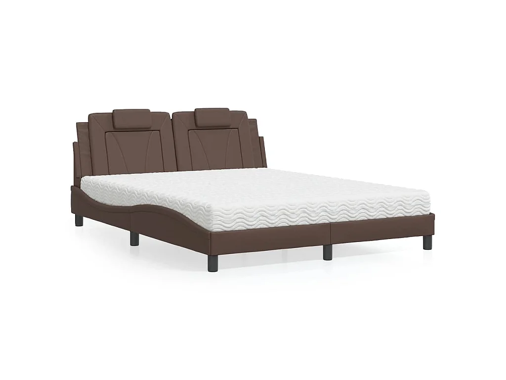 Cama Viana con colchón cuero sintético marrón 160x200 cm