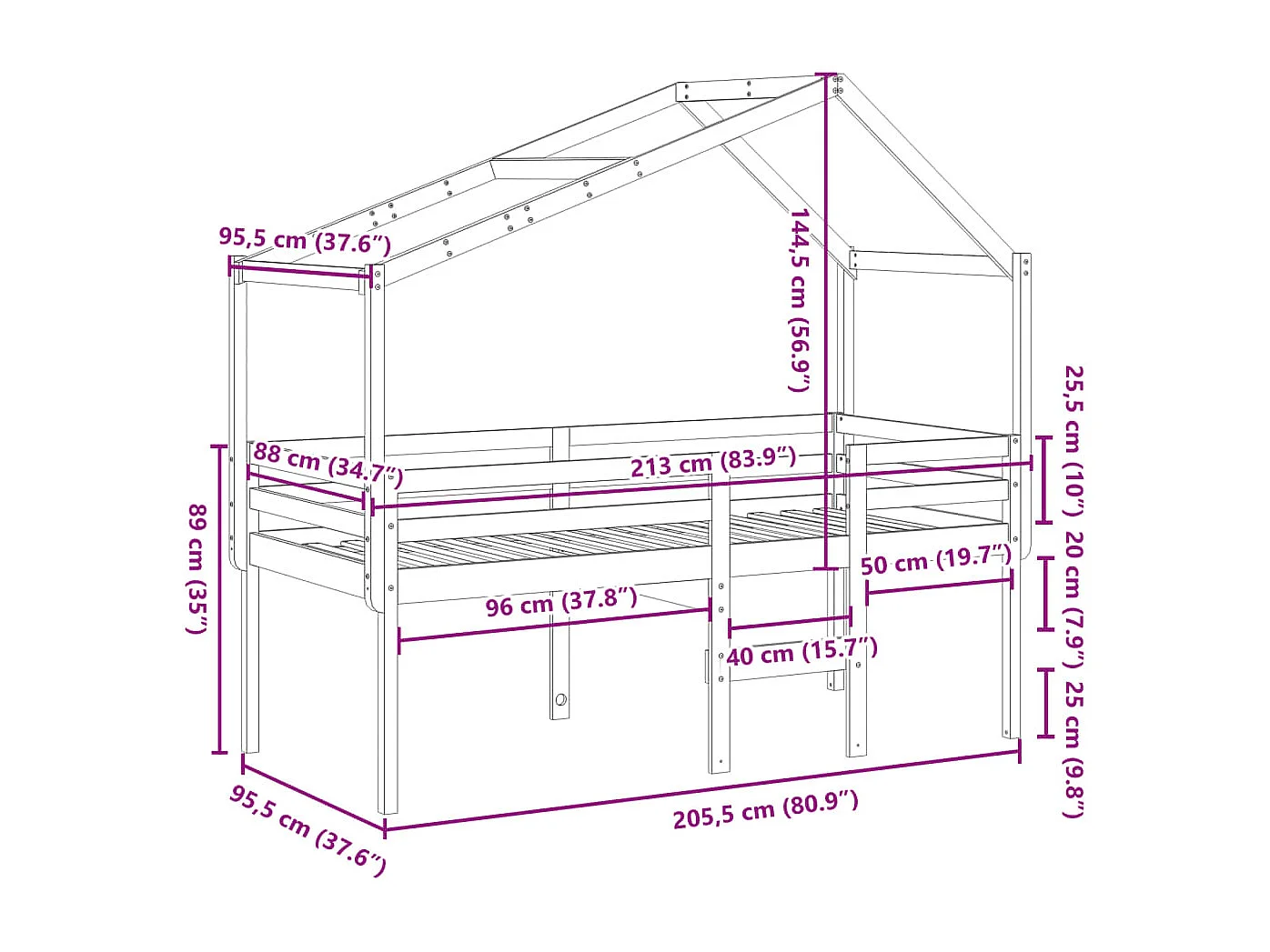 Lit haut sans matelas cire marron 90x200 cm bois de pin massif