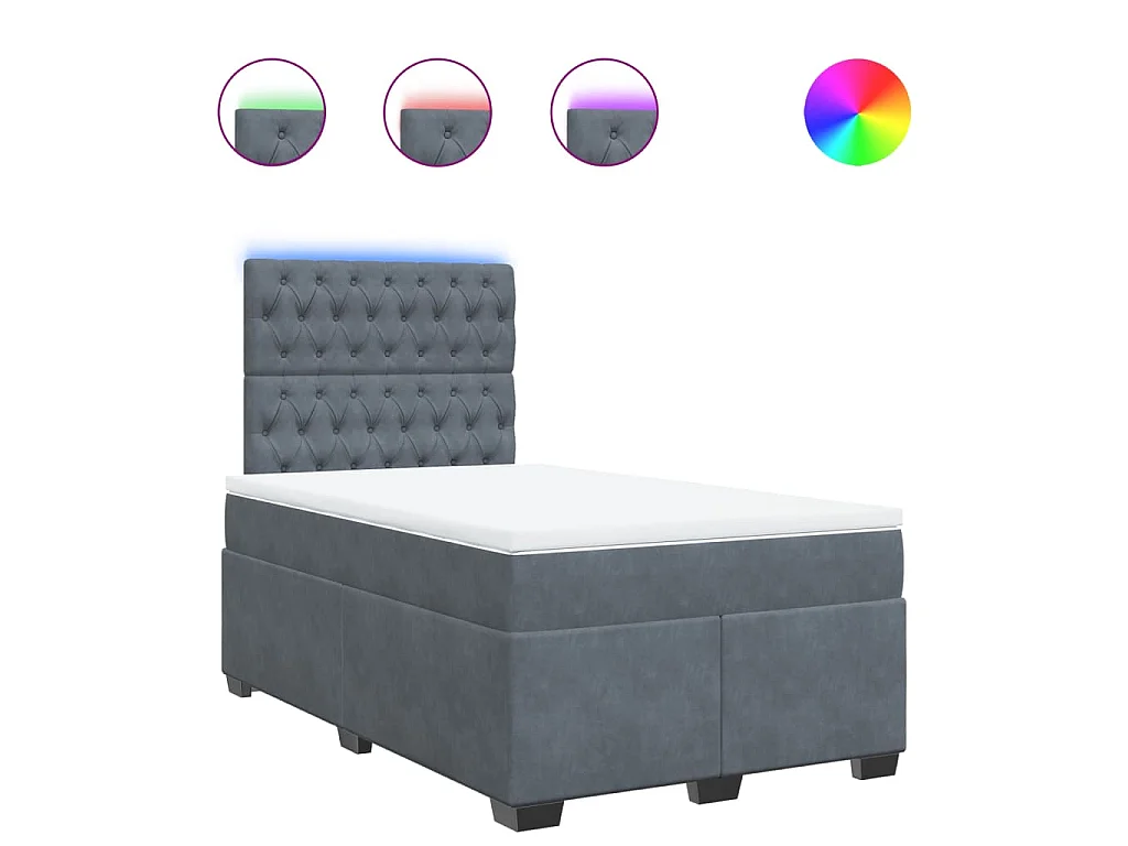 Cama box spring con colchón terciopelo gris oscuro 120x190 cm