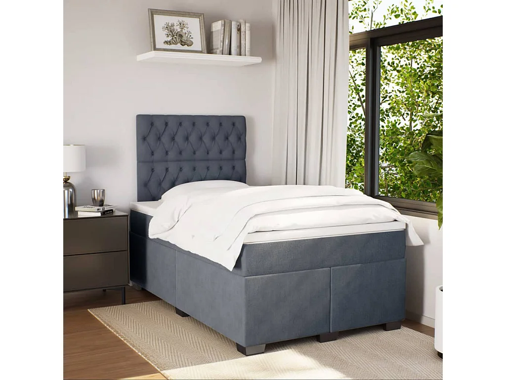 Cama box spring con colchón terciopelo gris oscuro 120x190 cm