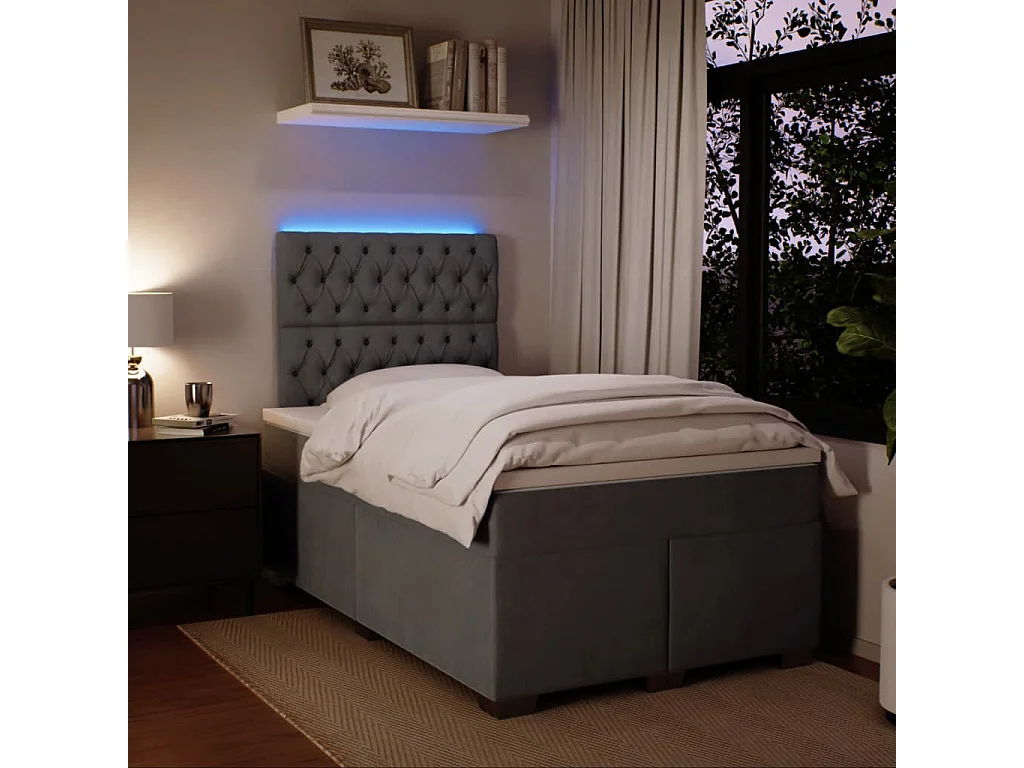 Cama box spring con colchón terciopelo gris oscuro 120x190 cm