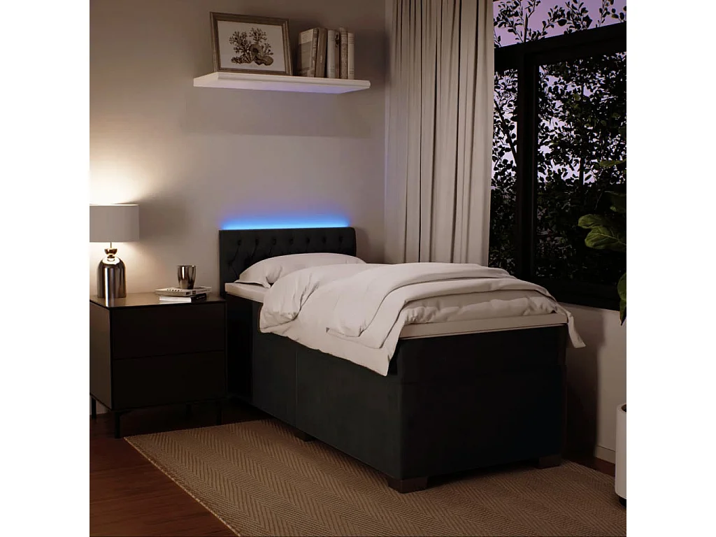 Cama box spring con colchón terciopelo negro 80x200 cm