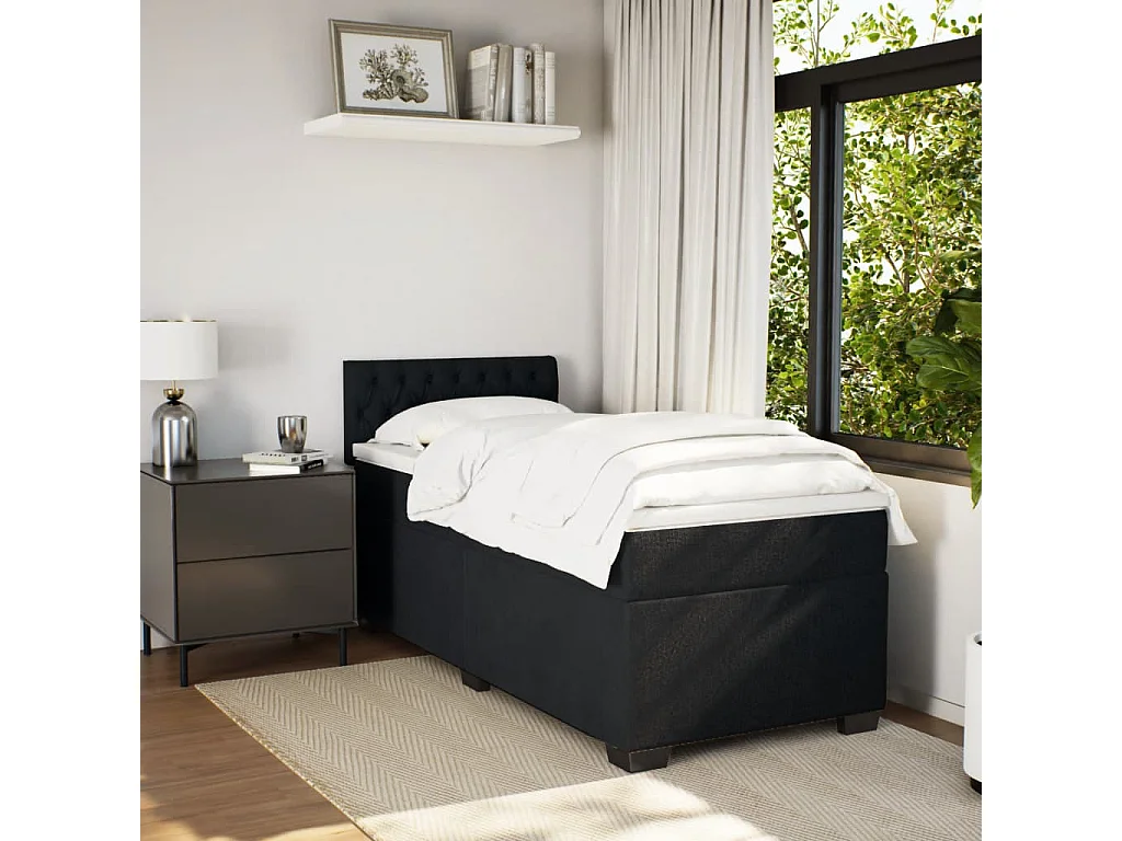 Cama box spring con colchón terciopelo negro 80x200 cm