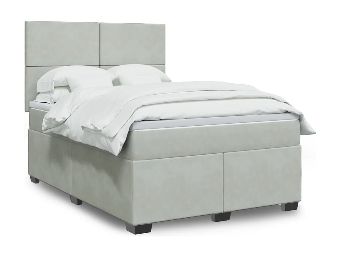 Cama com molas/colchão 140x200 cm veludo cinzento-claro