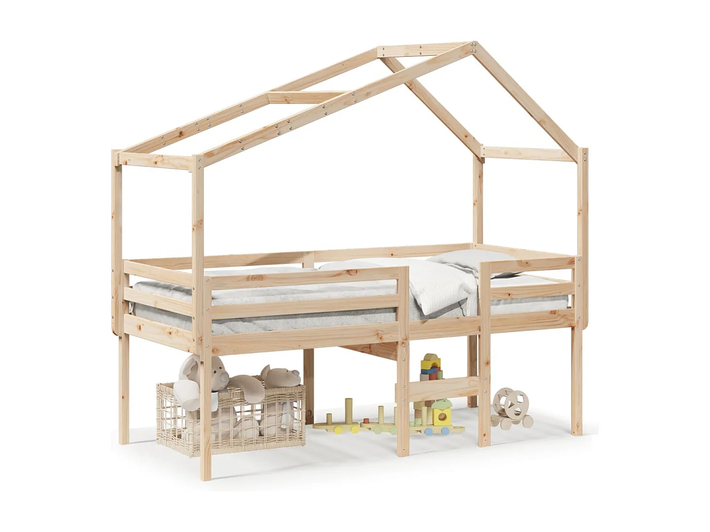 Hochbett mit Dach 90x200 cm Massivholz Kiefer