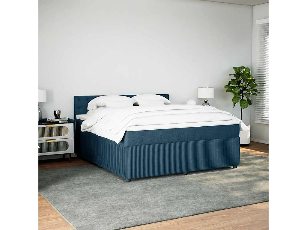 Cama box spring con colchón terciopelo azul 180x200 cm