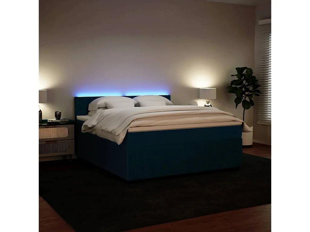 Cama box spring con colchón terciopelo azul 180x200 cm