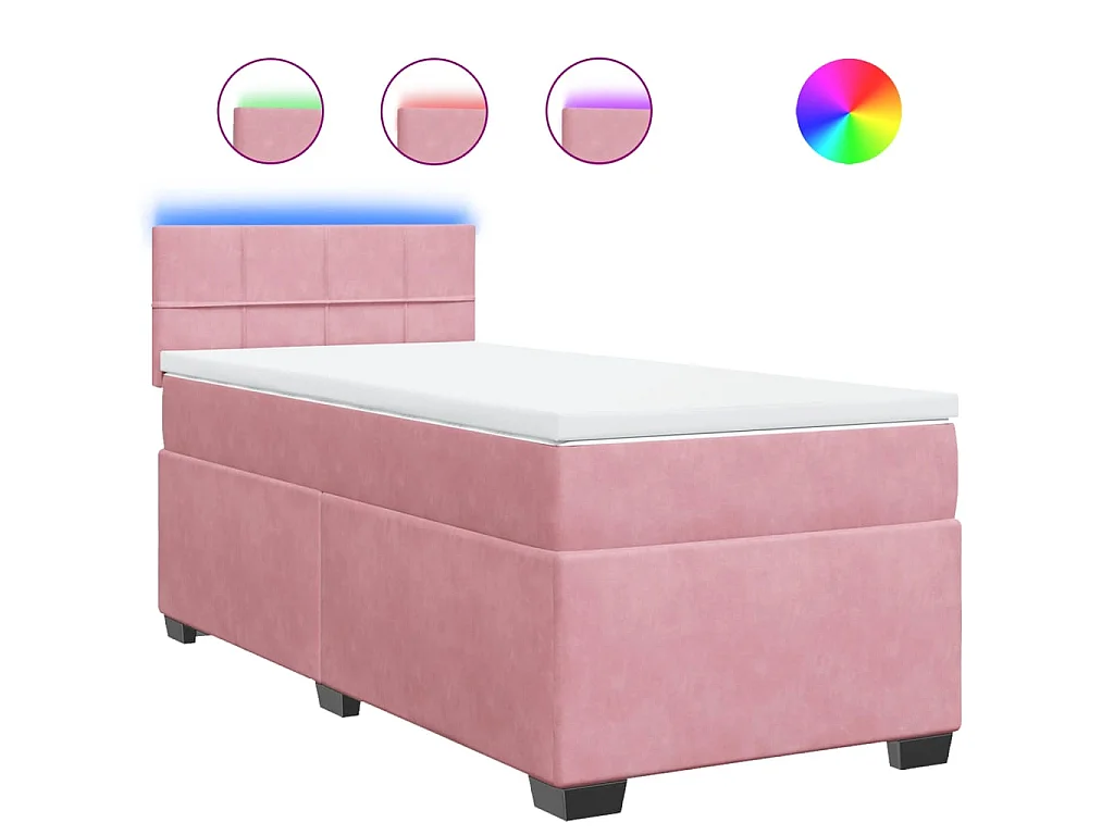 Cama box spring con colchón terciopelo rosa 100x200 cm