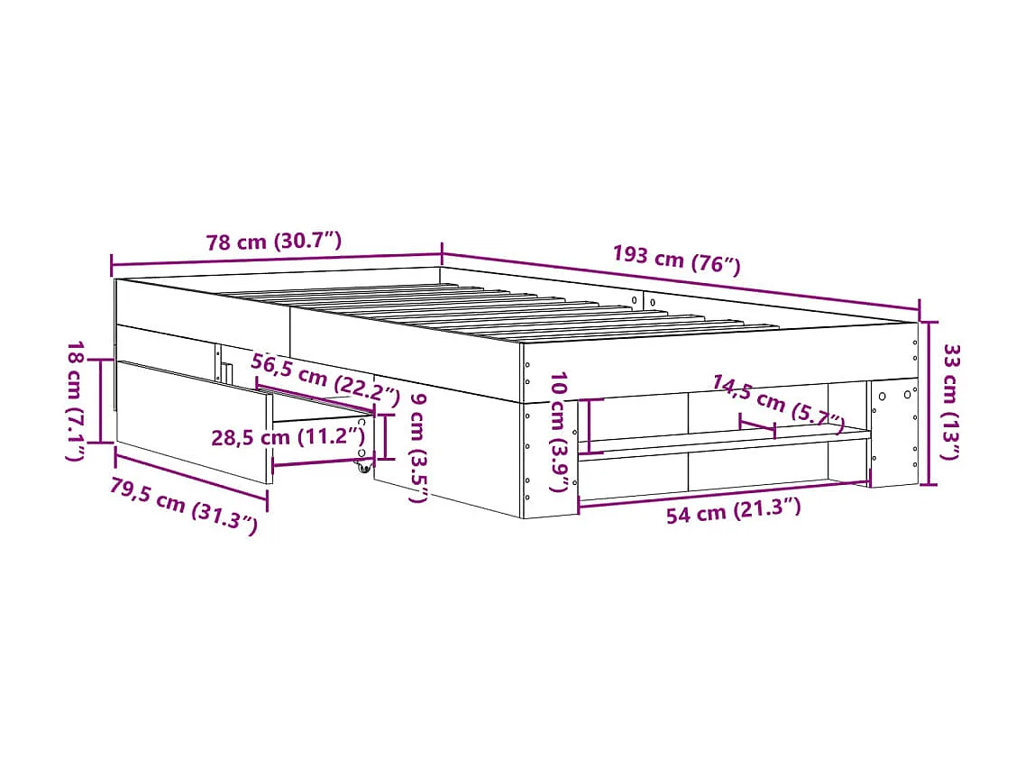 Bettgestell Grau Sonoma 75x190 cm Holzwerkstoff