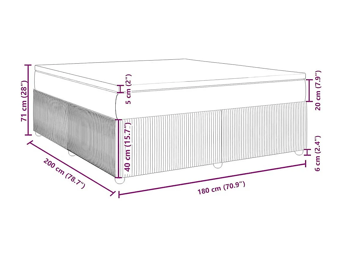 Cama box spring con colchón terciopelo azul oscuro 180x200 cm