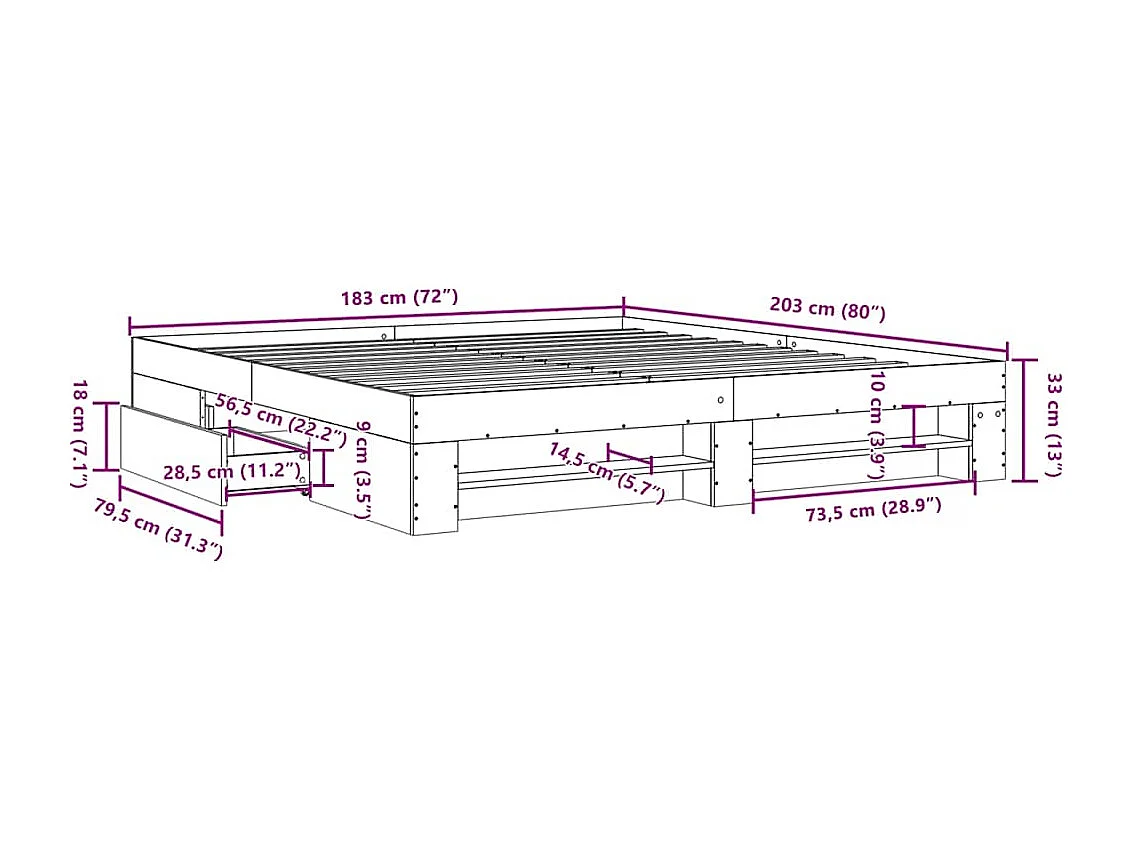 Cadre de lit sans matelas chêne fumé 180x200 cm