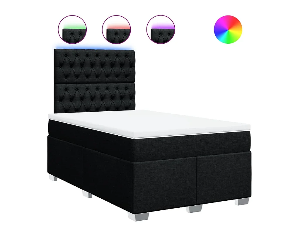 Cama box spring con colchón tela negro 120x200 cm