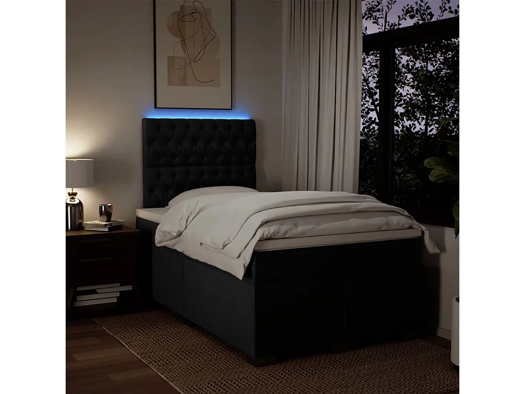 Cama box spring con colchón tela negro 120x200 cm