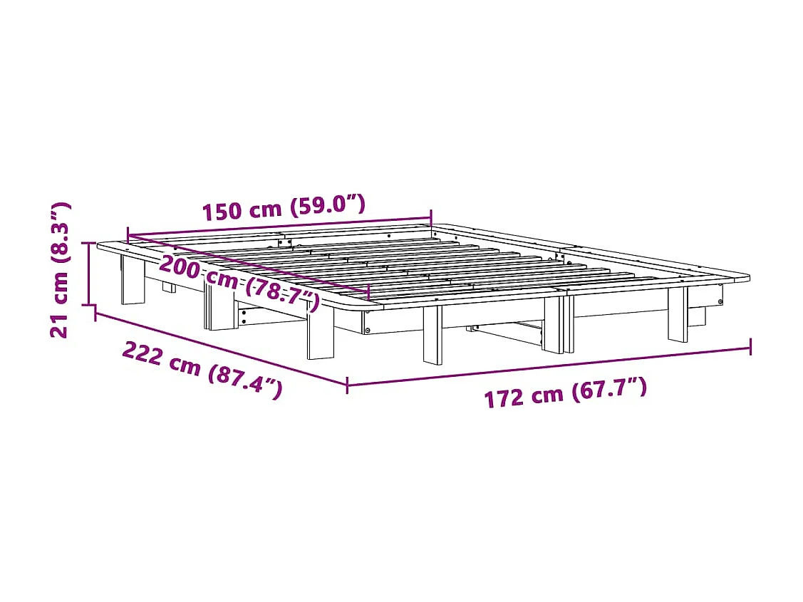 Cadre de lit sans matelas blanc 150x200 cm bois de pin massif
