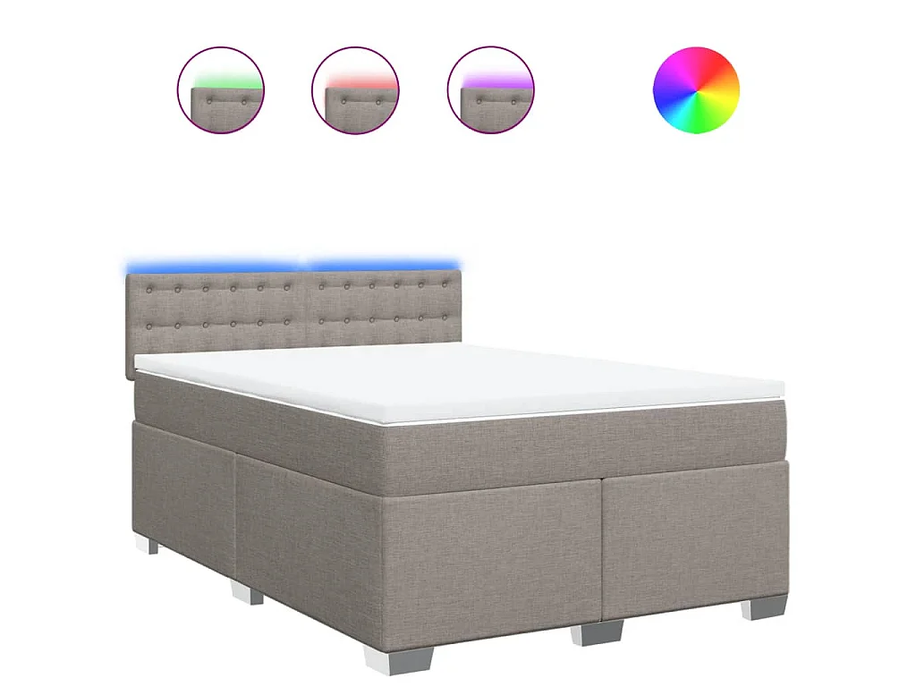Cama box spring con colchón tela gris taupe 140x190 cm