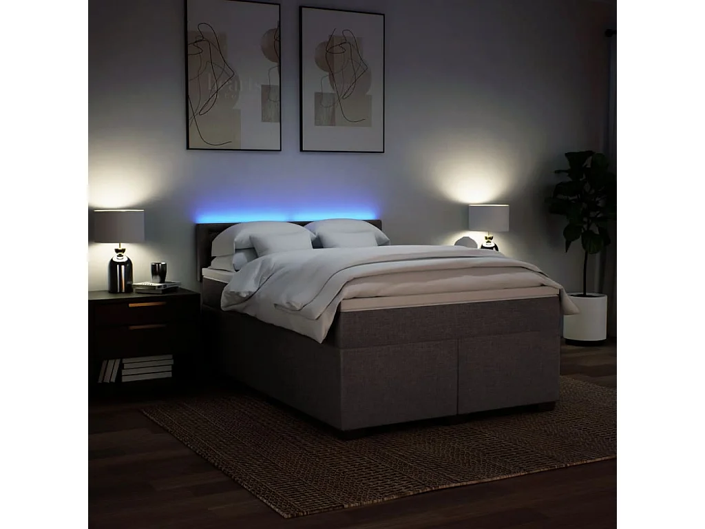Cama box spring con colchón tela gris taupe 140x190 cm