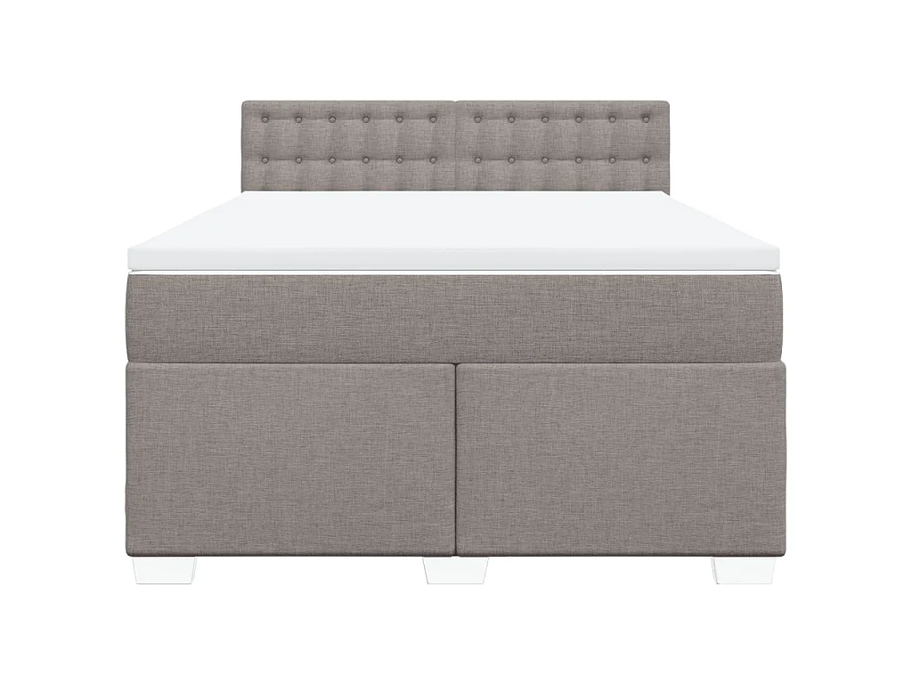Cama box spring con colchón tela gris taupe 140x190 cm