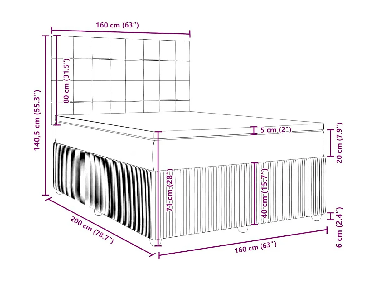 Boxspringbett mit Matratze Dunkelblau 160x200 cm Samt