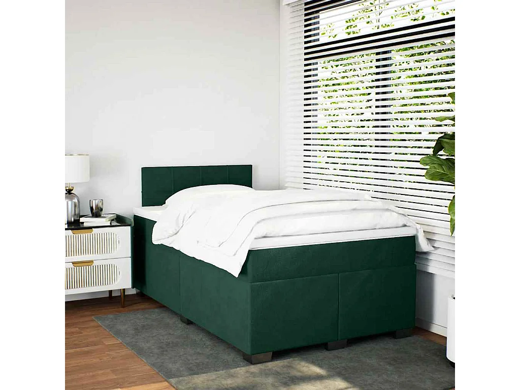 Cama box spring con colchón terciopelo verde oscuro 120x190 cm
