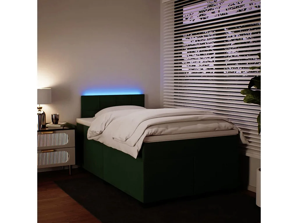 Cama box spring con colchón terciopelo verde oscuro 120x190 cm