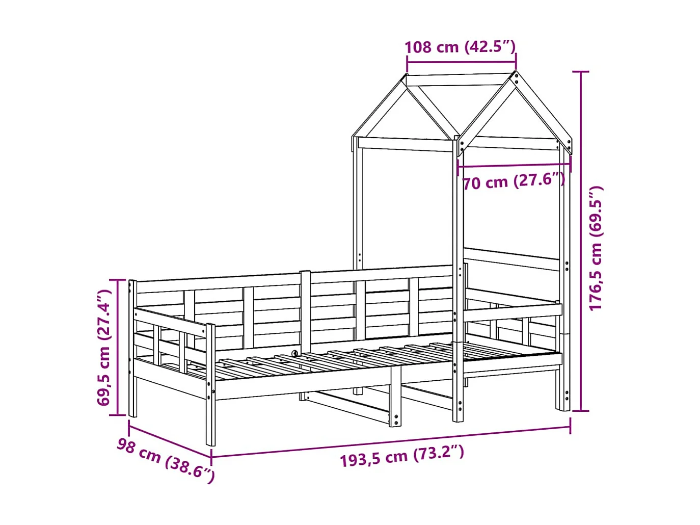 Slaapbank met huisje 90x190 cm massief grenenhout