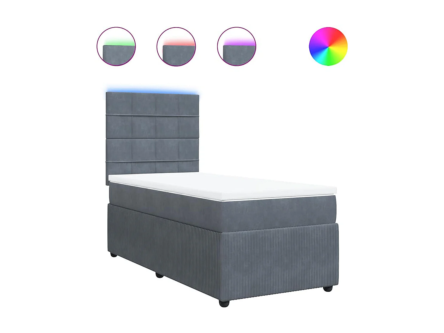 Cama box spring con colchón terciopelo gris oscuro 80x200 cm