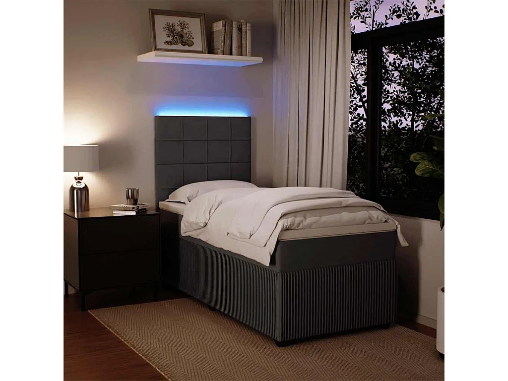 Cama box spring con colchón terciopelo gris oscuro 80x200 cm