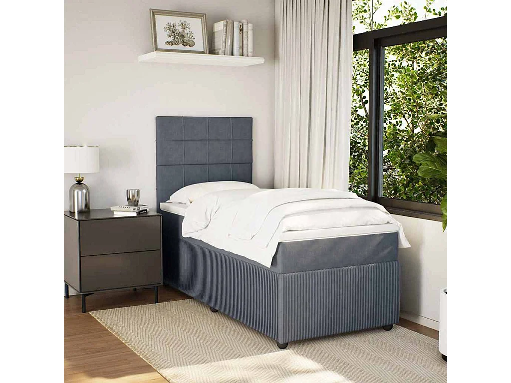 Cama box spring con colchón terciopelo gris oscuro 80x200 cm