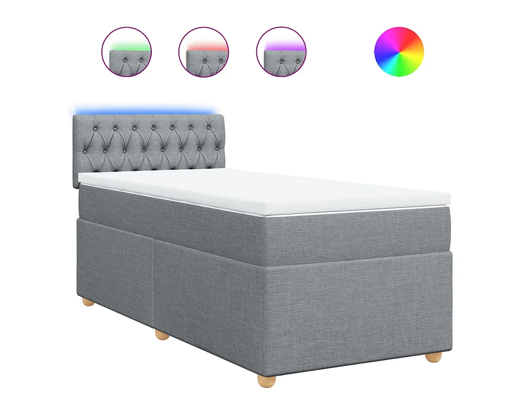 Cama box spring con colchón tela gris claro 90x200 cm
