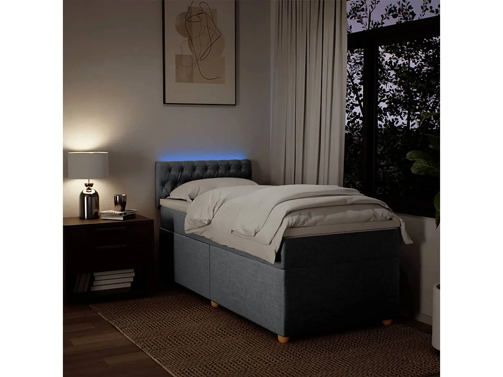 Cama box spring con colchón tela gris claro 90x200 cm
