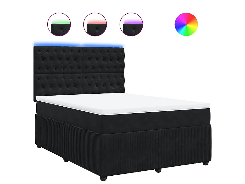Cama box spring con colchón terciopelo negro 160x200 cm