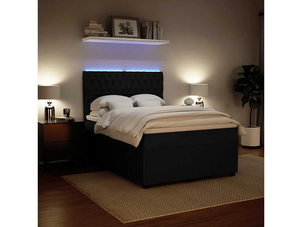 Cama box spring con colchón terciopelo negro 160x200 cm