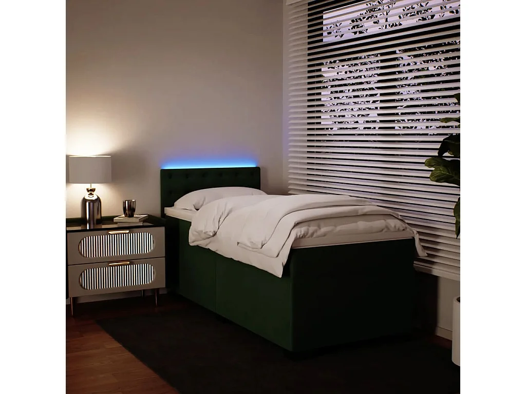 Boxspring met matras fluweel donkergroen 90x190 cm