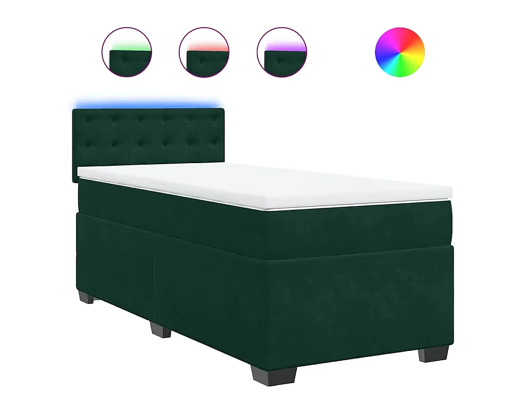 Cama box spring con colchón terciopelo verde oscuro 90x190 cm