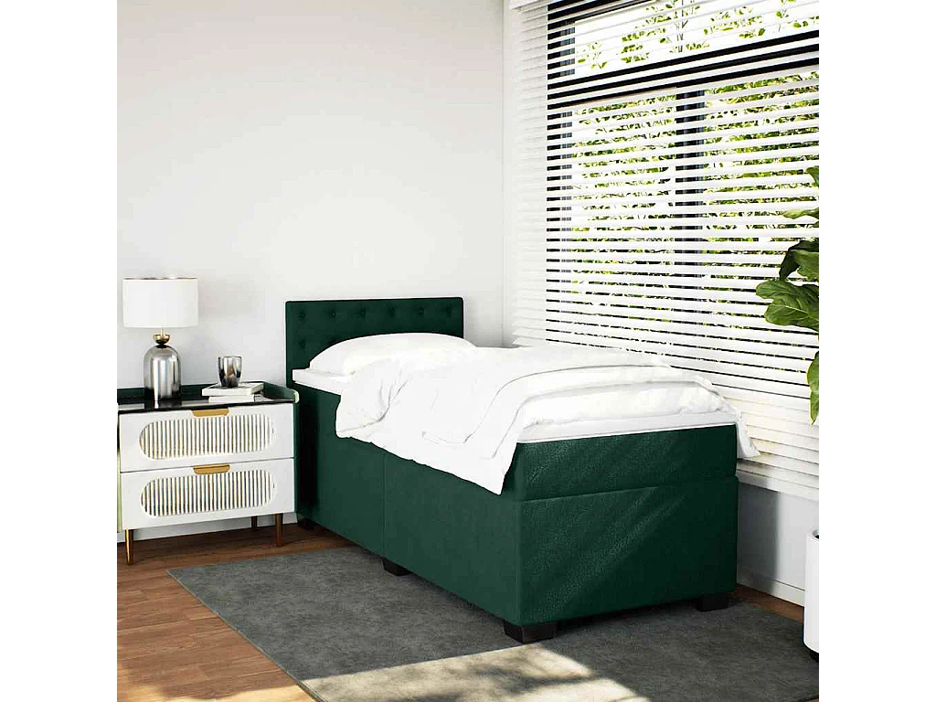 Cama box spring con colchón terciopelo verde oscuro 90x190 cm