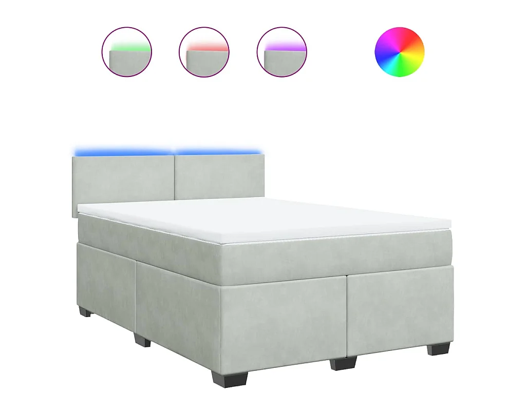 Cama box spring con colchón terciopelo gris claro 160x200 cm