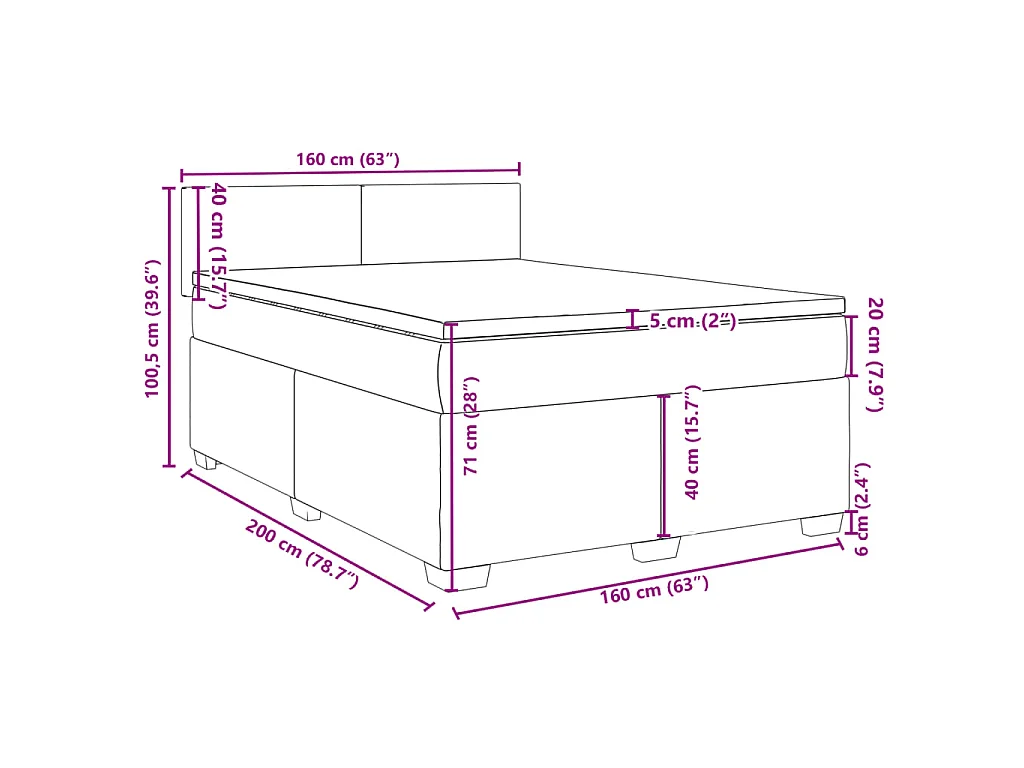 Cama box spring con colchón terciopelo gris claro 160x200 cm