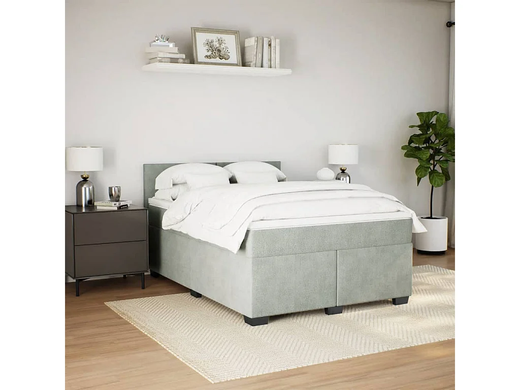 Cama box spring con colchón terciopelo gris claro 160x200 cm
