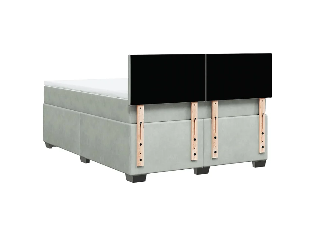 Cama box spring con colchón terciopelo gris claro 160x200 cm