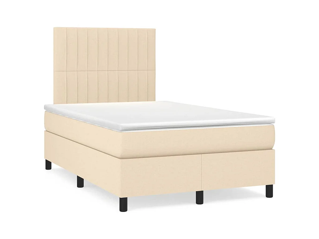 Sommier à lattes de lit matelas et LED crème 120x190 cm tissu