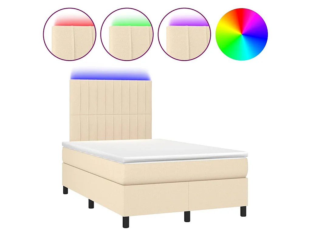 Sommier à lattes de lit matelas et LED crème 120x190 cm tissu