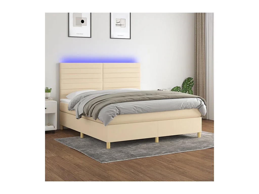 Sommier à lattes de lit et matelas et LED Crème 180x200cm Tissu