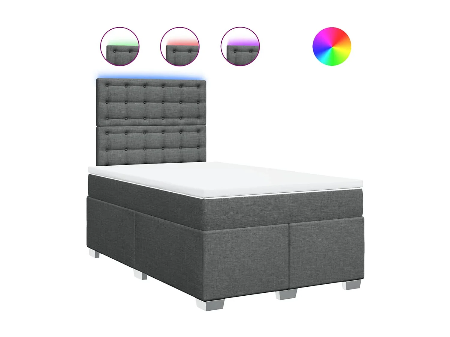 Cama box spring con colchón tela gris oscuro 120x190 cm